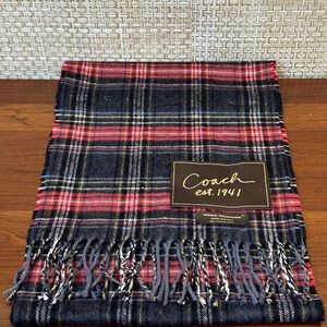 VTG 1990s Coach Red & Black Plaid Wool & Cashmere Scarf